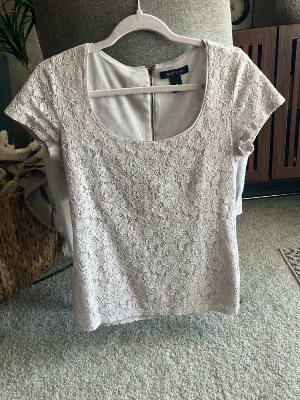 WHBM Lace Short Sleeve Blouse